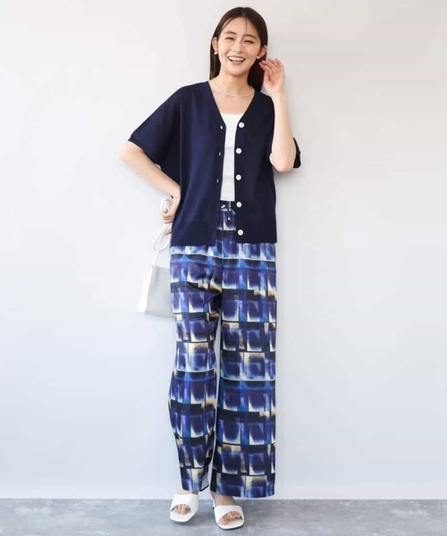 MK MICHEL KLEIN（エムケーミッシェルクラン）の「[接触冷感/洗える]アートプリント ワイドパンツ（その他パンツ・レディース・グリーン/ブルー・38）」の5枚目の写真