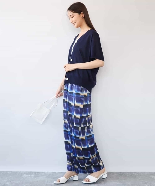 MK MICHEL KLEIN（エムケーミッシェルクラン）の「[接触冷感/洗える]アートプリント ワイドパンツ（その他パンツ・レディース・グリーン/ブルー・38）」の6枚目の写真