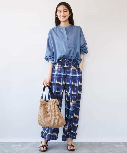 MK MICHEL KLEIN（エムケーミッシェルクラン）の「[接触冷感/洗える]アートプリント ワイドパンツ（その他パンツ・レディース・グリーン/ブルー・38）」の10枚目の写真