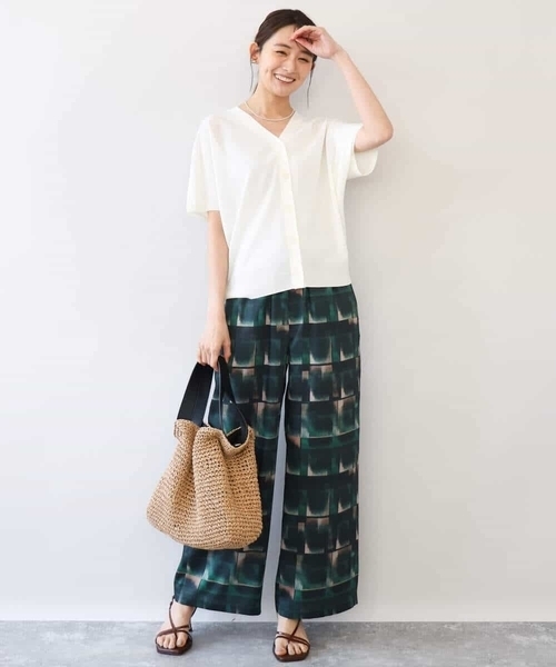 MK MICHEL KLEIN（エムケーミッシェルクラン）の「[接触冷感/洗える]アートプリント ワイドパンツ（その他パンツ・レディース・グリーン/ブルー・38）」の16枚目の写真