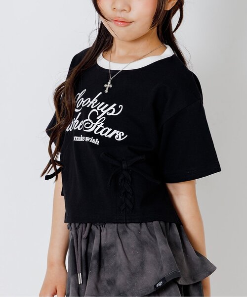 algy（アルジー）の「レースアップ半袖Tシャツ（Tシャツ/カットソー・キッズ・オフホワイト/サックスブルー/ブラック・140/130/160/150）」の3枚目の写真