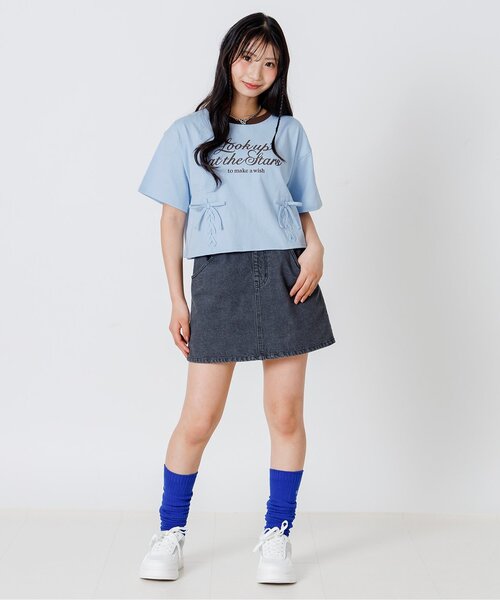 algy（アルジー）の「レースアップ半袖Tシャツ（Tシャツ/カットソー・キッズ・オフホワイト/サックスブルー/ブラック・140/130/160/150）」の6枚目の写真
