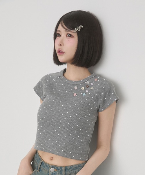 rumnel:(ルムネル)の「ランダムボタンワッフルTシャツ / Random Button Waffle T-Shirt(Tシャツ/カットソー・レディース・ホワイト/グレー系/ブラック・FREE)」の7枚目の写真