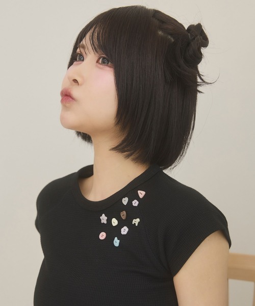 rumnel:(ルムネル)の「ランダムボタンワッフルTシャツ / Random Button Waffle T-Shirt(Tシャツ/カットソー・レディース・ホワイト/グレー系/ブラック・FREE)」の8枚目の写真