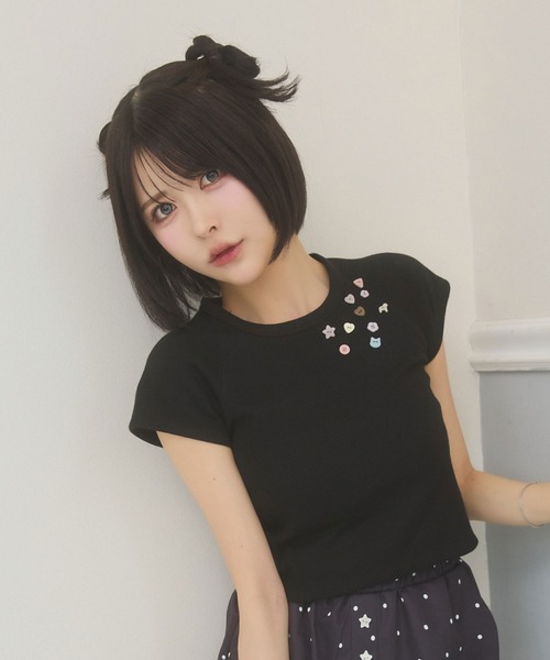 rumnel:(ルムネル)の「ランダムボタンワッフルTシャツ / Random Button Waffle T-Shirt(Tシャツ/カットソー・レディース・ホワイト/グレー系/ブラック・FREE)」の9枚目の写真
