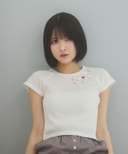 rumnel:(ルムネル)の「ランダムボタンワッフルTシャツ / Random Button Waffle T-Shirt(Tシャツ/カットソー・レディース・ホワイト/グレー系/ブラック・FREE)」の21枚目の写真