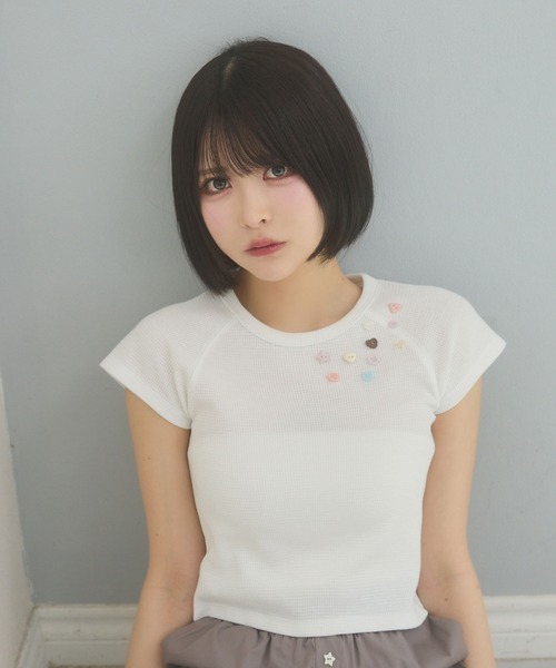 rumnel:(ルムネル)の「ランダムボタンワッフルTシャツ / Random Button Waffle T-Shirt(Tシャツ/カットソー・レディース・ホワイト/グレー系/ブラック・FREE)」の20枚目の写真