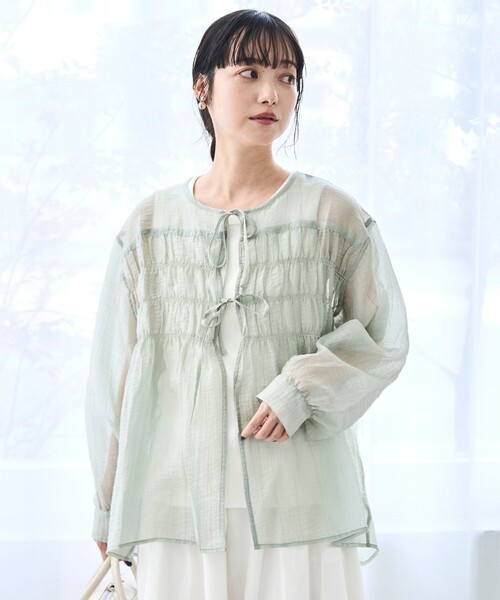 coen(コーエン)の「【再入荷 / セットアイテム】シアーシャーリングシャツカーデセット(シャツ/ブラウス・レディース・ダークグレー/ライム/ライトブルー/ナチュラル・M/L)」の5枚目の写真