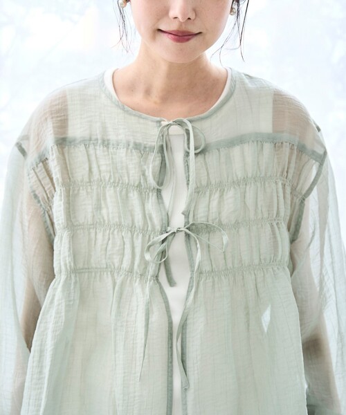 coen(コーエン)の「【再入荷 / セットアイテム】シアーシャーリングシャツカーデセット(シャツ/ブラウス・レディース・ダークグレー/ライム/ライトブルー/ナチュラル・M/L)」の6枚目の写真