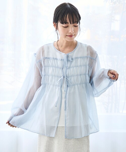 coen(コーエン)の「【再入荷 / セットアイテム】シアーシャーリングシャツカーデセット(シャツ/ブラウス・レディース・ダークグレー/ライム/ライトブルー/ナチュラル・M/L)」の10枚目の写真