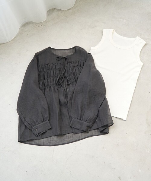 coen(コーエン)の「【再入荷 / セットアイテム】シアーシャーリングシャツカーデセット(シャツ/ブラウス・レディース・ダークグレー/ライム/ライトブルー/ナチュラル・M/L)」の13枚目の写真
