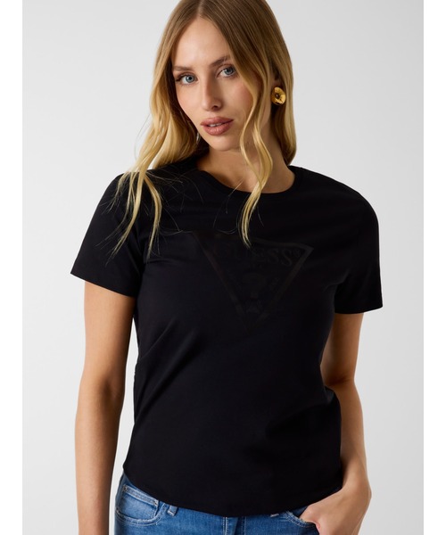 Guess(ゲス)の「BASIC Triangle Tee Tシャツ 半袖 ロゴTシャツ(Tシャツ/カットソー・レディース・ホワイト/ブラック・SMALL/LARGE/X-SMALL/MEDIUM)」の2枚目の写真