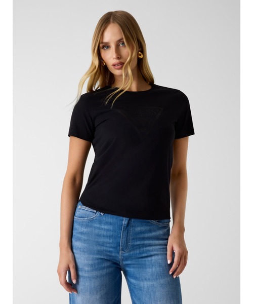 Guess(ゲス)の「BASIC Triangle Tee Tシャツ 半袖 ロゴTシャツ(Tシャツ/カットソー・レディース・ホワイト/ブラック・SMALL/LARGE/X-SMALL/MEDIUM)」の6枚目の写真