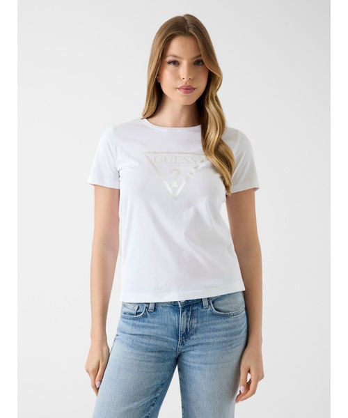 Guess(ゲス)の「BASIC Triangle Tee Tシャツ 半袖 ロゴTシャツ(Tシャツ/カットソー・レディース・ホワイト/ブラック・SMALL/LARGE/X-SMALL/MEDIUM)」の3枚目の写真