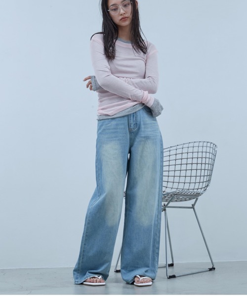 OFROOM(オフルーム)の「Lame Wide Denim|ラメワイドデニム(デニムパンツ・レディース・グレー/ブルー・SMALL/MEDIUM)」の1枚目の写真