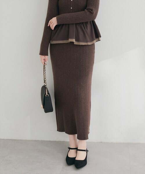 natural couture(ナチュラルクチュール)の「【6/12~6/14限定受注販売】ラメリブニットスカート(スカート・レディース・ミント/ブラック/ブラウン/チャコールグレー/アイボリー・LARGE/MEDIUM)」の4枚目の写真