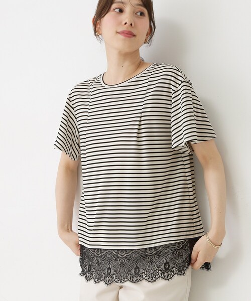 COUP DE CHANCE(クードシャンス)の「【手洗い可/日本製/接触冷感】裾レースカットソー(Tシャツ/カットソー・レディース・ブラック/ホワイト/ライトブルー/ホワイト系1・38/34)」の2枚目の写真