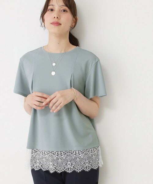 COUP DE CHANCE(クードシャンス)の「【手洗い可/日本製/接触冷感】裾レースカットソー(Tシャツ/カットソー・レディース・ブラック/ホワイト/ライトブルー/ホワイト系1・38/34)」の4枚目の写真