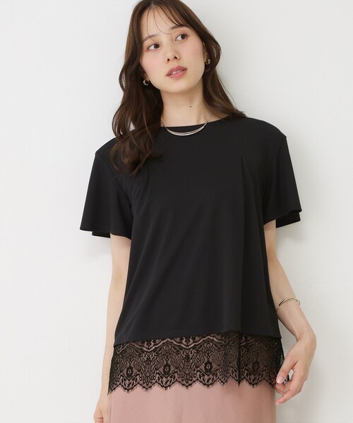 COUP DE CHANCE(クードシャンス)の「【手洗い可/日本製/接触冷感】裾レースカットソー(Tシャツ/カットソー・レディース・ブラック/ホワイト/ライトブルー/ホワイト系1・38/34)」の3枚目の写真