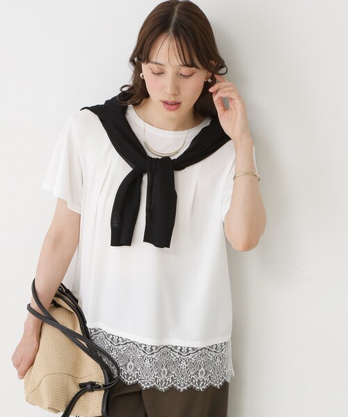 COUP DE CHANCE(クードシャンス)の「【手洗い可/日本製/接触冷感】裾レースカットソー(Tシャツ/カットソー・レディース・ブラック/ホワイト/ライトブルー/ホワイト系1・38/34)」の9枚目の写真