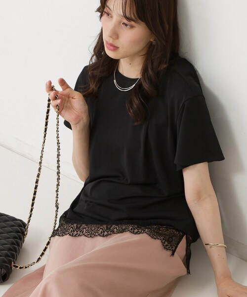 COUP DE CHANCE(クードシャンス)の「【手洗い可/日本製/接触冷感】裾レースカットソー(Tシャツ/カットソー・レディース・ブラック/ホワイト/ライトブルー/ホワイト系1・38/34)」の13枚目の写真