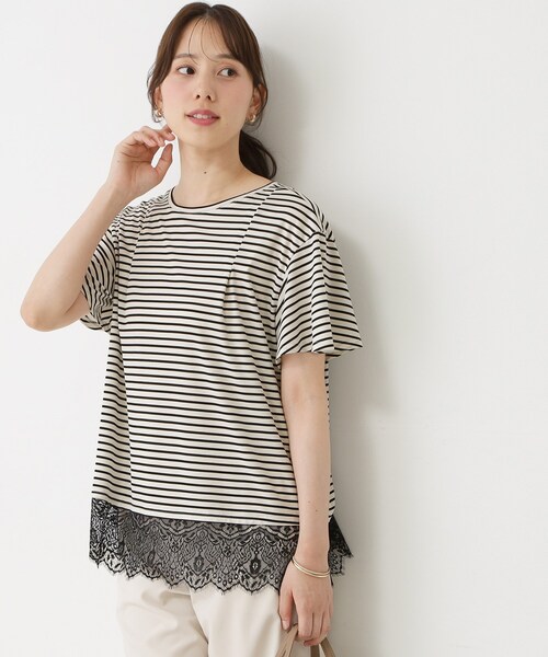 COUP DE CHANCE（クードシャンス）の「【手洗い可／日本製／接触冷感】裾レースカットソー（Tシャツ/カットソー・レディース・ブラック/ホワイト/ライトブルー/ホワイト系1・38/34）」の13枚目の写真
