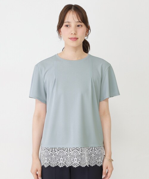 COUP DE CHANCE（クードシャンス）の「【手洗い可／日本製／接触冷感】裾レースカットソー（Tシャツ/カットソー・レディース・ブラック/ホワイト/ライトブルー/ホワイト系1・38/34）」の5枚目の写真