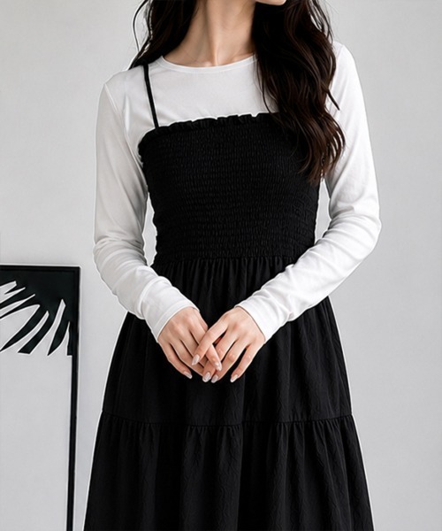Miniministore(ミニミニストア)の「ティアードキャミワンピース シャーリング(ワンピース・レディース・ブラック/ライトブルー/ミント・FREE)」の9枚目の写真