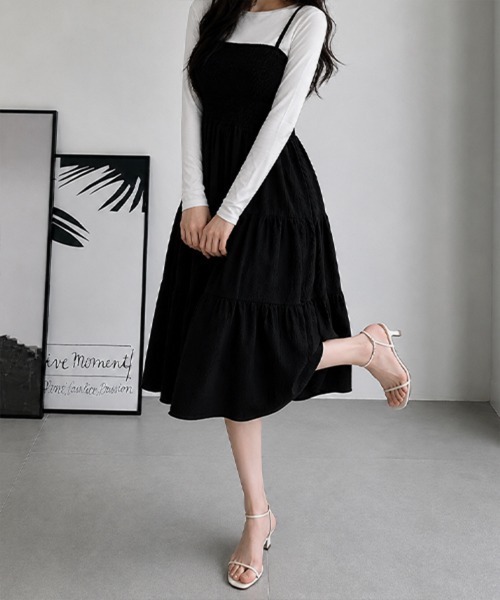 Miniministore(ミニミニストア)の「ティアードキャミワンピース シャーリング(ワンピース・レディース・ブラック/ライトブルー/ミント・FREE)」の7枚目の写真