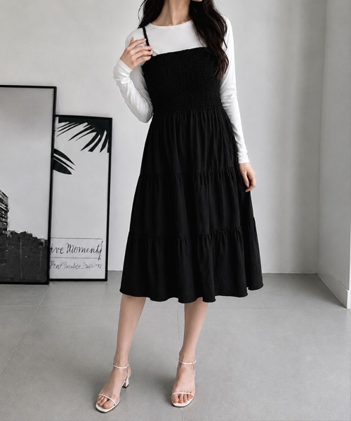 Miniministore(ミニミニストア)の「ティアードキャミワンピース シャーリング(ワンピース・レディース・ブラック/ライトブルー/ミント・FREE)」の6枚目の写真