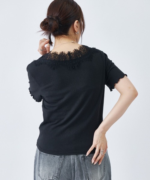 COLONY 2139(コロニートゥーワンスリーナイン)の「レーストリミングメロウ半袖Tシャツ(Tシャツ/カットソー・レディース・アイボリー/チャコールグレー/ブラック/オフホワイト・FREE)」の14枚目の写真