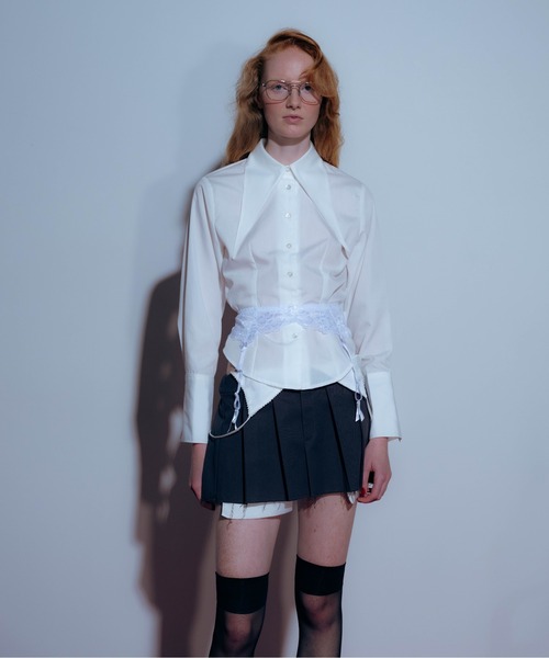 Carmelo(カーメロ)の「2way Damaged Pleat Mini Skirt / マイクロミニレイヤードプリーツスカート(スカート・レディース・ブラック/チャコールグレー・FREE)」の20枚目の写真