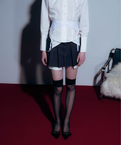 Carmelo(カーメロ)の「2way Damaged Pleat Mini Skirt / マイクロミニレイヤードプリーツスカート(スカート・レディース・ブラック/チャコールグレー・FREE)」の3枚目の写真