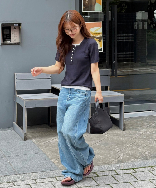 MIND BRIDGE WOMEN（マインドブリッジウーマン）の「[W]カーブドワイドデニムパンツ_BL（デニムパンツ・レディース・ブルー・55/77/66）」の3枚目の写真