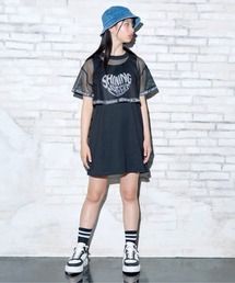 BISKEE（ビスキー）の「メッシュ ドッキング ワンピース 半袖 ミニ メッシュ シアー 透け感（ワンピース）」
