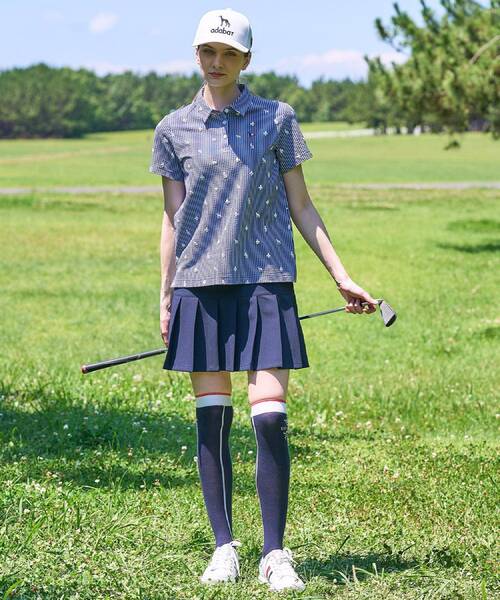 adabat(アダバット)の「【ADABAT NAVY】モノグラムサッカー半袖ポロシャツ(ポロシャツ・レディース・ホワイト系3/ブルー系その他・40/38/42)」の3枚目の写真