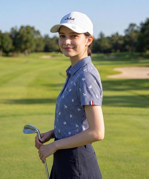 adabat(アダバット)の「【ADABAT NAVY】モノグラムサッカー半袖ポロシャツ(ポロシャツ・レディース・ホワイト系3/ブルー系その他・40/38/42)」の4枚目の写真