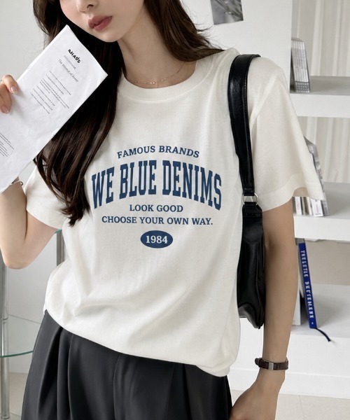 sowme.（ソウミー）の「大人カジュアルに着回せる◎【デニムロゴ ベーシック Tシャツ】（Tシャツ/カットソー・レディース・ホワイト系その他/ナチュラル・SMALL/MEDIUM/LARGE）」の2枚目の写真