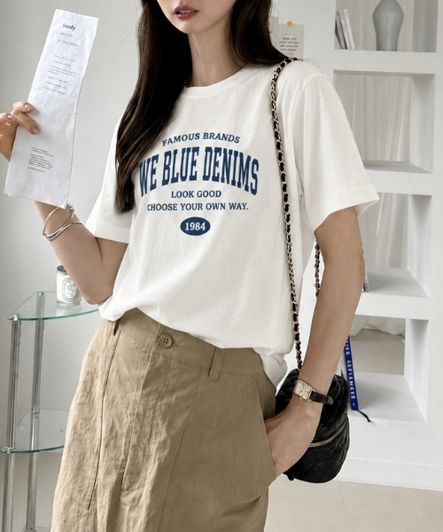 sowme.（ソウミー）の「大人カジュアルに着回せる◎【デニムロゴ ベーシック Tシャツ】（Tシャツ/カットソー・レディース・ホワイト系その他/ナチュラル・SMALL/MEDIUM/LARGE）」の4枚目の写真