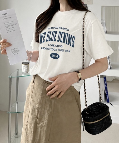 sowme.（ソウミー）の「大人カジュアルに着回せる◎【デニムロゴ ベーシック Tシャツ】（Tシャツ/カットソー・レディース・ホワイト系その他/ナチュラル・SMALL/MEDIUM/LARGE）」の5枚目の写真