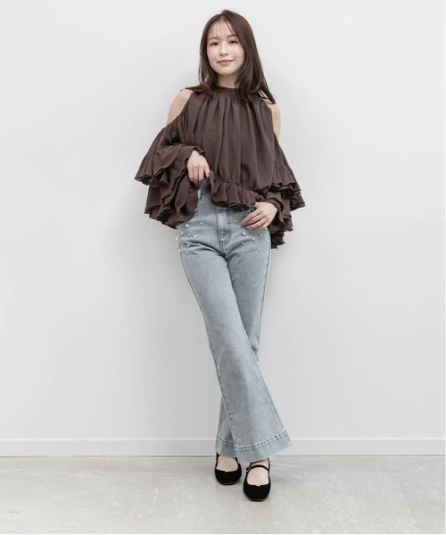 RANDA(ランダ)の「【00サイズあり】パール付きフレアデニムパンツ(その他パンツ・レディース・インディゴブルー/ブルー・00/1/0)」の3枚目の写真