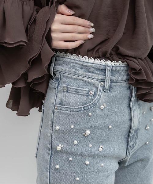 RANDA(ランダ)の「【00サイズあり】パール付きフレアデニムパンツ(その他パンツ・レディース・インディゴブルー/ブルー・00/1/0)」の5枚目の写真