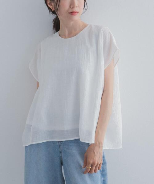 URBAN RESEARCH DOORS(アーバンリサーチドアーズ)の「レイヤードフレンチブラウス(シャツ/ブラウス・レディース・ネイビー/オフホワイト/グリーン系その他・FREE)」の1枚目の写真