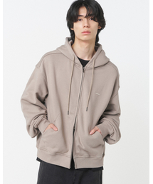 Invisible pocket full zip-up hoodie BEIGE GREY