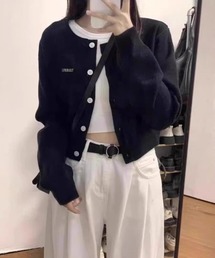 ロゴ刺繍クロップドカーディガン