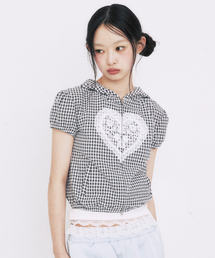 CHECK LACE HOOD JUMPER_BLACK