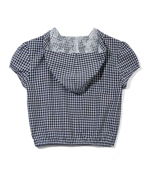 YOUHEE（ユヒ）の「CHECK LACE HOOD JUMPER_BLACK（パーカー・レディース・その他・SMALL/MEDIUM）」の3枚目の写真