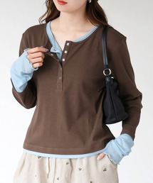 【ZOZO限定カラーあり】配色シアー×ヘンリーネックレイヤードロンT