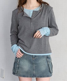 【ZOZO限定カラーあり】配色シアー×ヘンリーネックレイヤードロンT