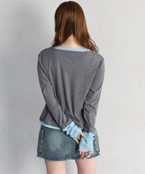 tiptop(ティップトップ)の「【ZOZO限定カラーあり】配色シアー×ヘンリーネックレイヤードロンT(Tシャツ/カットソー・レディース・ブラック/グレー系その他/オフホワイト/ブラウン/チャコールグレー・FREE)」の16枚目の写真